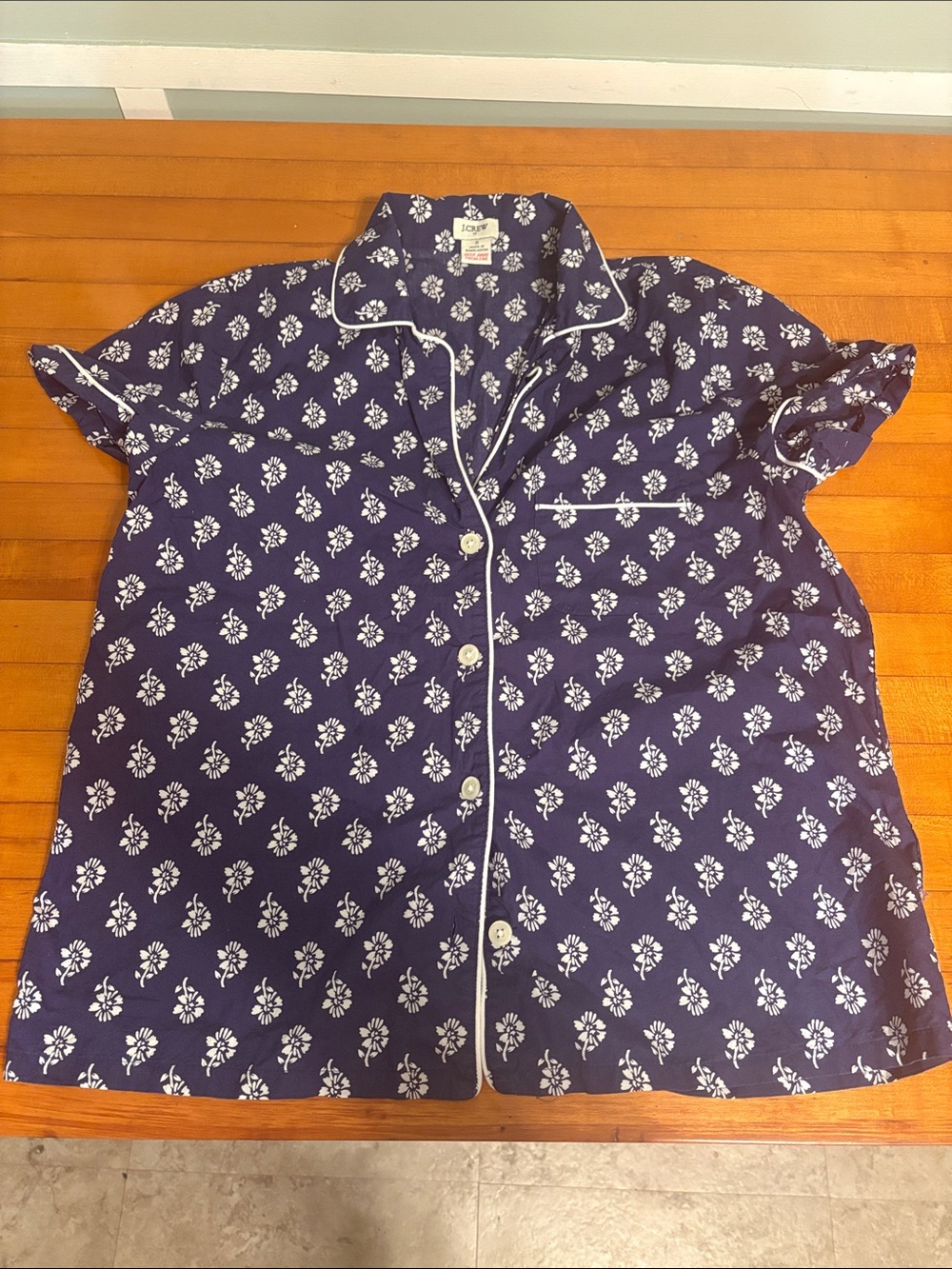 J. Crew Navy and White Floral Short-Sleeve Pajama Top